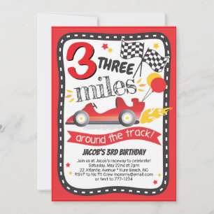 Race Car Miles Around the Track Boy Birthday Invitation