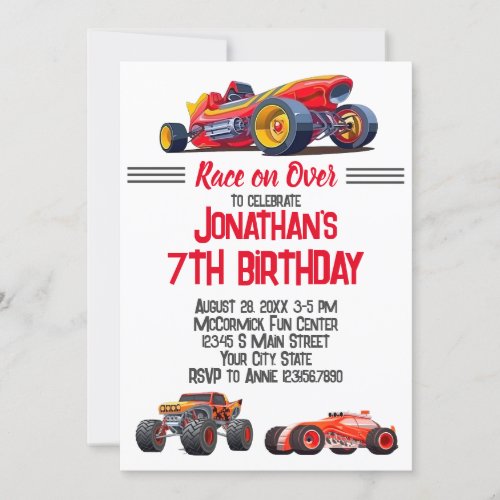 Race Car Monster Truck Cars Racing Birthday Invitation