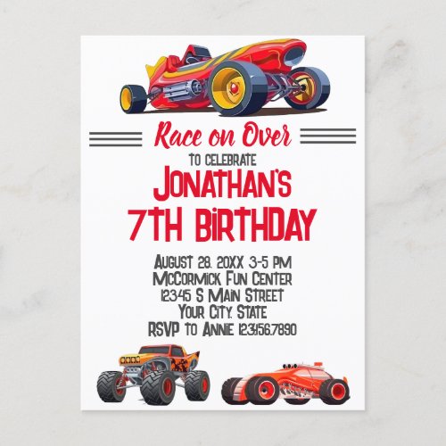 Race Car Monster Truck Cars Racing Birthday Postcard