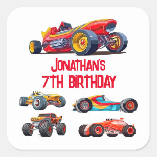 Race Car Monster Truck Cars Racing Birthday Square Sticker