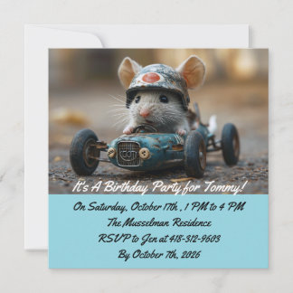 Race Car Mouse Birthday Invitation