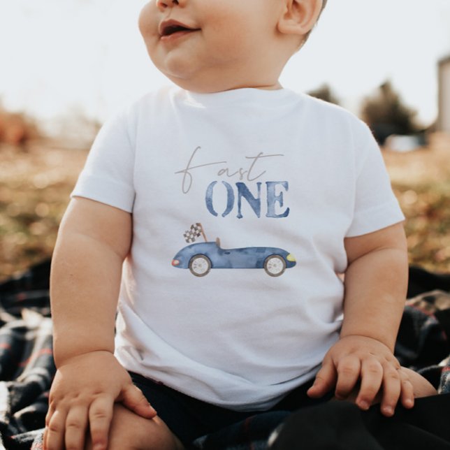 Race Car Navy Blue 'Fast One' Birthday T-shirt (Creator Uploaded)