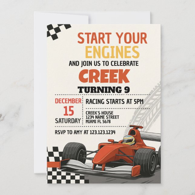 Race Car Party Birthday Invitation (Front)