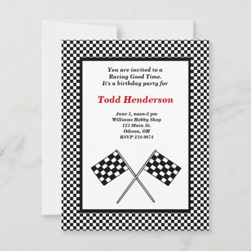 Race Car Party Invitation