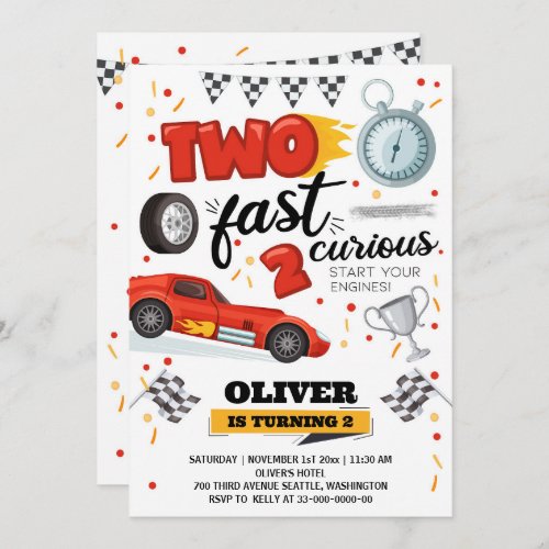 Race Car Party Two Fast Birthday Invite