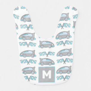 Race Car Pattern Monogram Baby Boy Bib