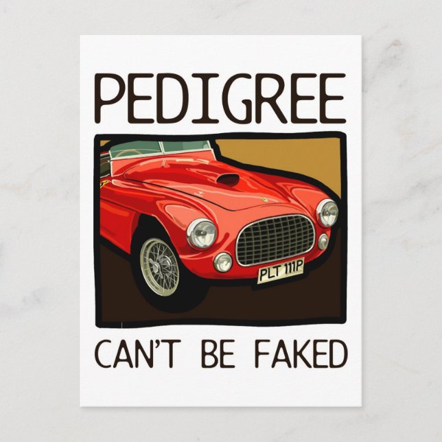 Race car pedigree, red classic sports car postcard (Front)