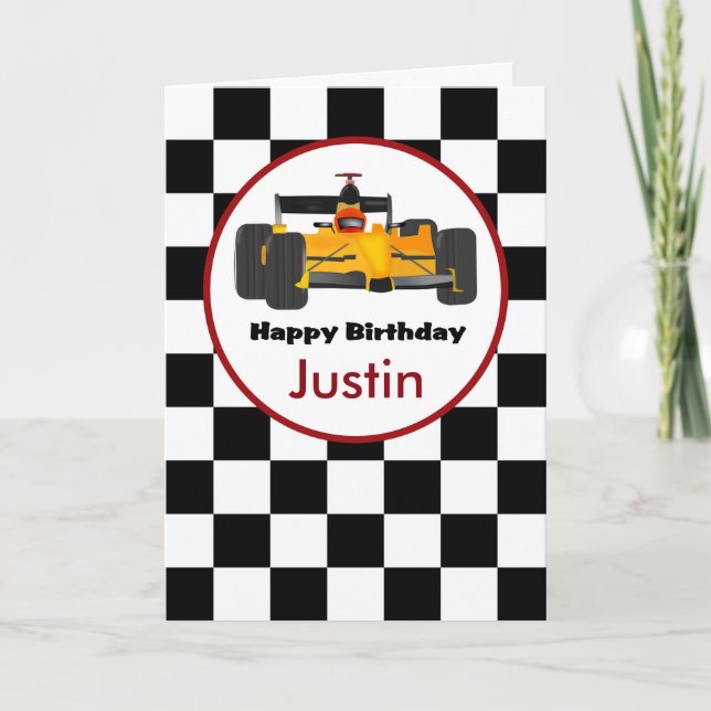 Race Car Personalized Birthday Card (Front)