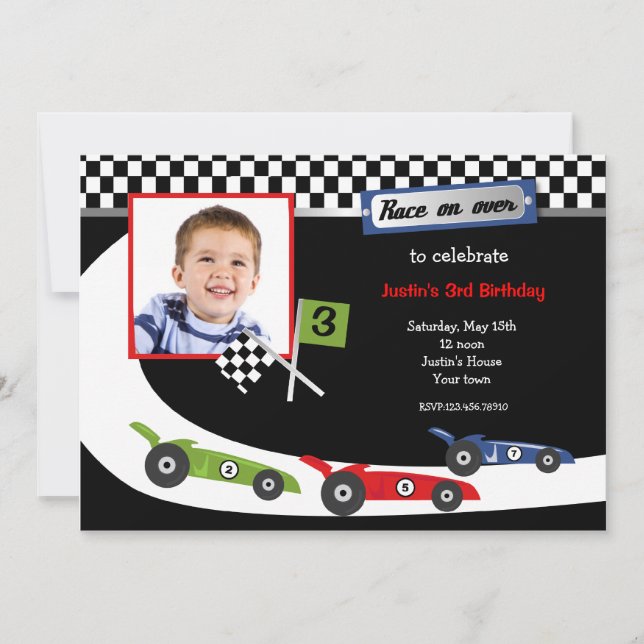 Race Car Photo Birthday Party Invitations (Front)