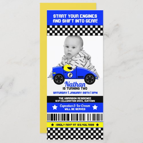 Race Car Photo Template Birthday Party Invitation