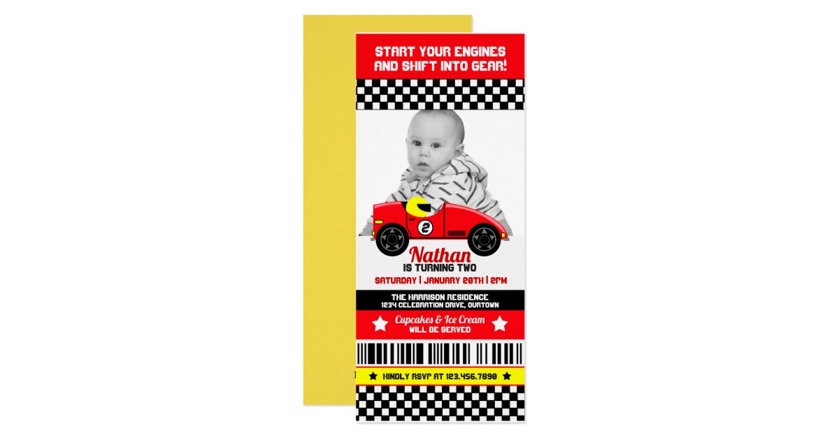 Race Car Photo Template Birthday Party Invitation Zazzle Com