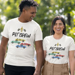 Race Car Pit Crew Birthday Adult T-Shirt<br><div class="desc">Racing themed birthday party t-shirt featuring a 4 watercolor race cars,  checkered flags,  a trophy,  and the saying "PIT CREW".</div>