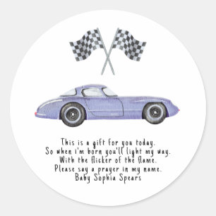 Race car. Prayer candle label