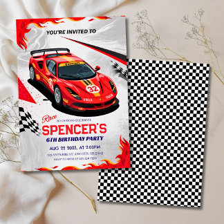 Race Car "Race On Over" Birthday Party Invitation