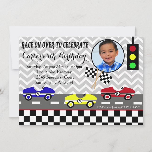 race car racecar boy birthday invitation (Front)