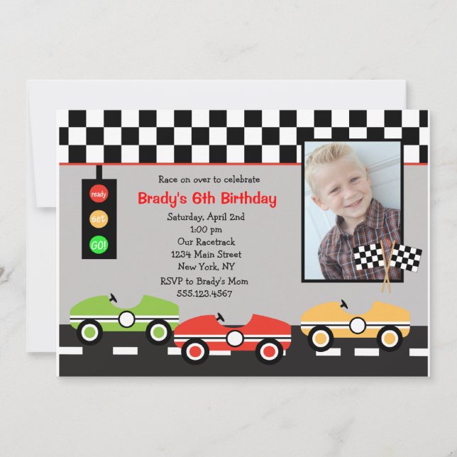 Race Car Racecar Brithday Boys Birthday Invitation (Front)