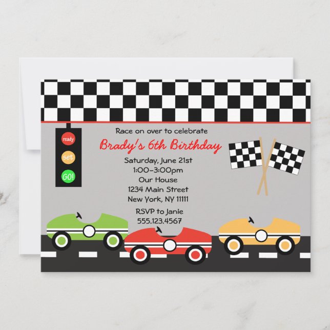 Race Car Racecar Brithday Boys Birthday Invitation (Front)
