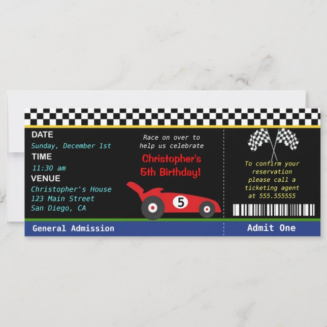 Race Car Racer Birthday Invitation (Front)