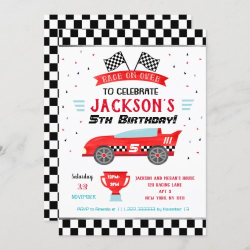 Race Car Racer Birthday Party Invitations