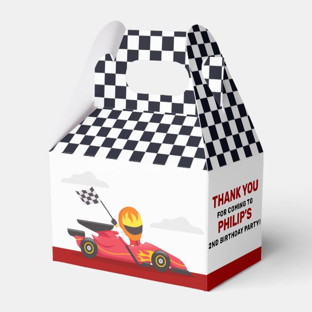 Race Car Racing Birthday Party Checkered Favor Boxes (Front Side)