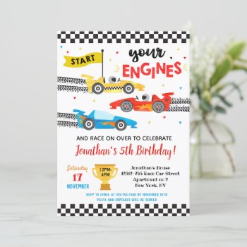 Race Car Racing Birthday Party Invitations by SugarPlumPaperie at Zazzle
