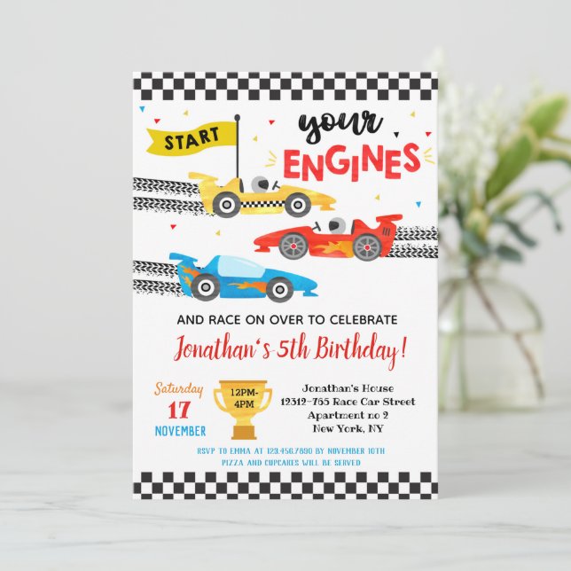  Race Car Racing Birthday Party Invitations  (Standing Front)