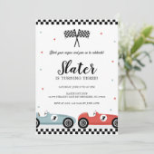 Race Car Racing Blue Red Birthday Invitation (Standing Front)