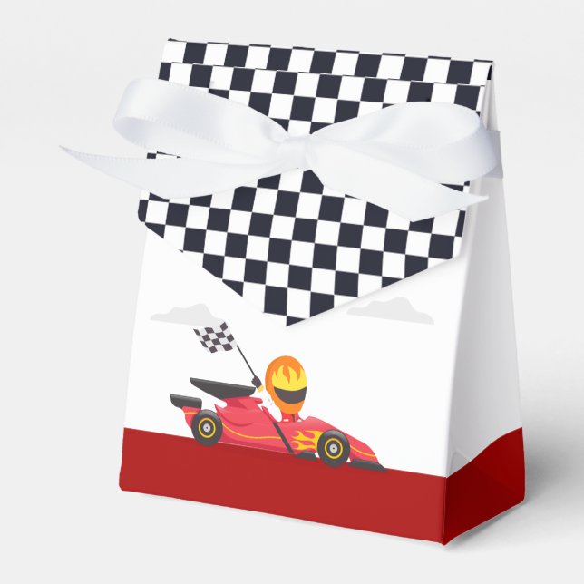 Race Car Racing Boy Birthday Party Checkered Favor Boxes (Front Side)