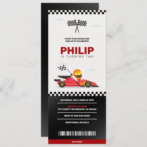 Race Car Racing Boy Birthday Party Ticket Invitation