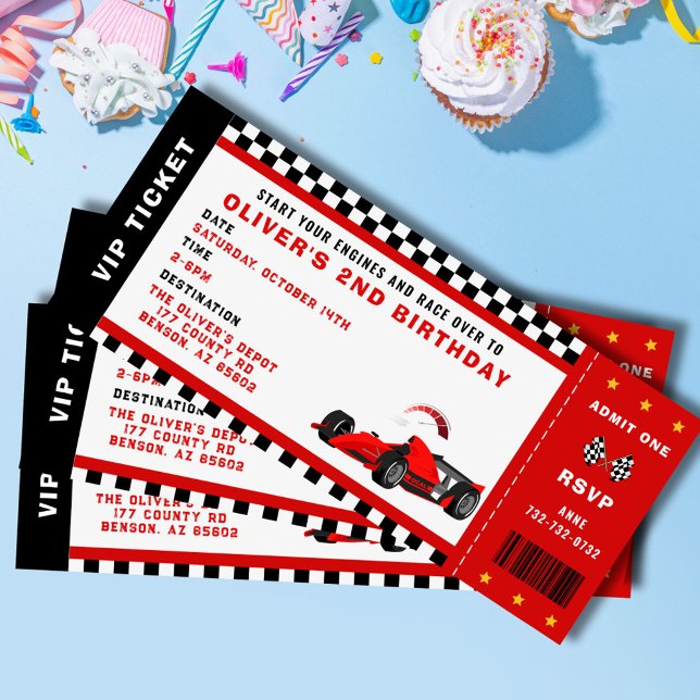 Race Car Racing Boy Birthday Party Ticket  Invitation (race car birthday invitation for him)