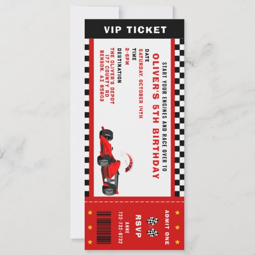 Race Car Racing Boy Birthday Party Ticket  Invitation