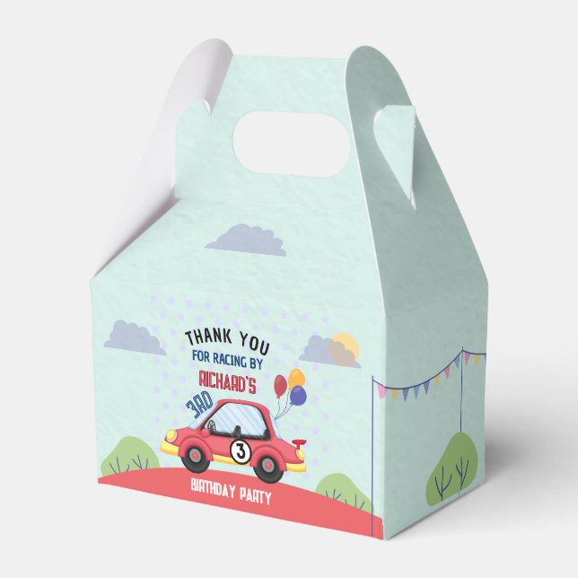 Race Car Racing Kid's Birthday Theme Favor Boxes (Front Side)