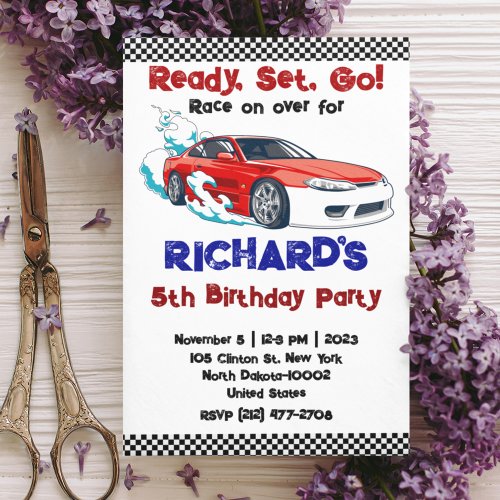 Race Car Racing Kids Birthday Theme Invitation
