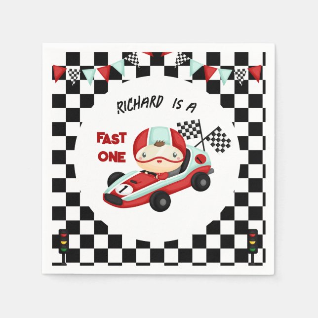 Race Car Racing Kid's Birthday Theme Napkins (Front)