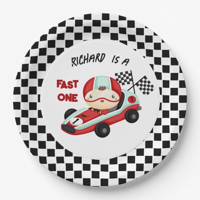 Race Car Racing Kid's Birthday Theme Paper Plates (Front)
