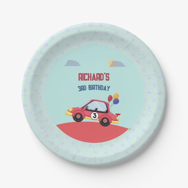 Race Car Racing Kid's Birthday Theme Paper Plates (Front)