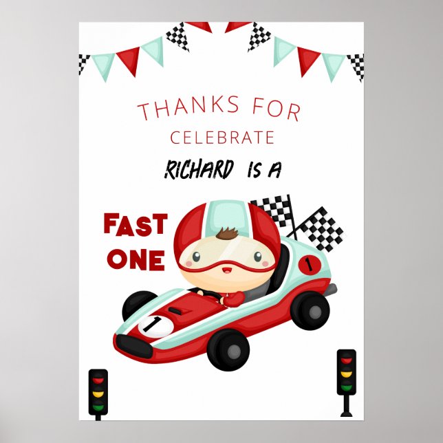 Race Car Racing Kid's Birthday Theme Poster (Front)