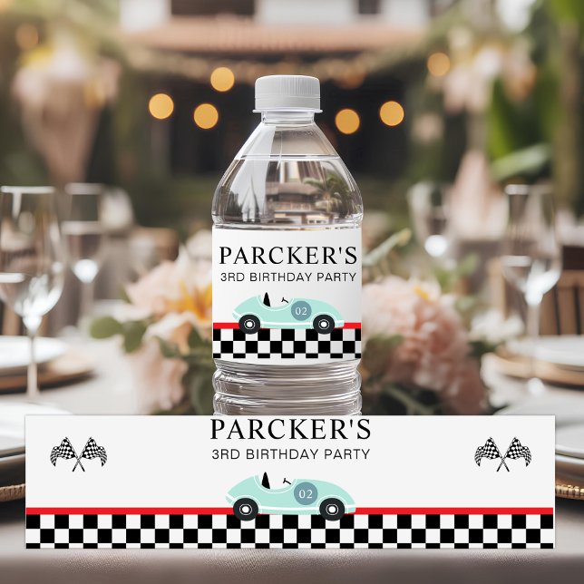 Race Car Racing Personalized Birthday Party Decor Water Bottle Label (Creator Uploaded)