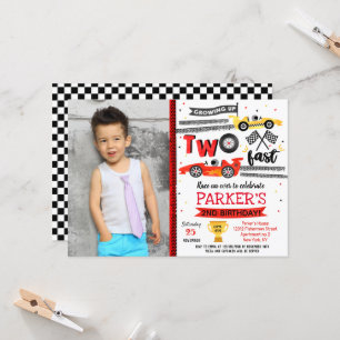 Race Car Racing Two Fast 2nd Birthday Invitations