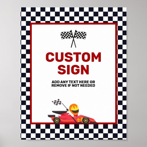 Race Car Racing Two Fast Boy Birthday Custom Poster