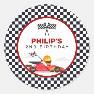 Race Car Racing Two Fast Boy Birthday Party Classic Round Sticker