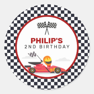 Race Car Racing Two Fast Boy Birthday Party Classic Round Sticker