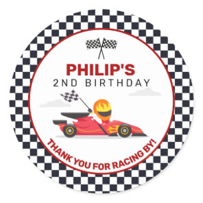 Race Car Racing Two Fast Boy Birthday Thank You Classic Round Sticker