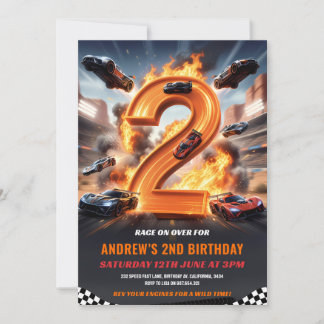 Race Car Red 2nd Birthday Invitation