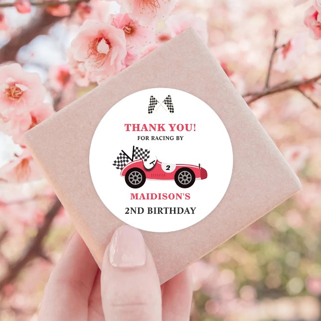 Race Car Red Birthday Party  Classic Round Sticker (Creator Uploaded)
