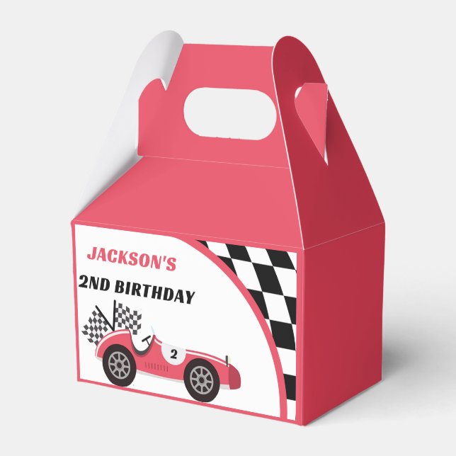 Race Car Red Birthday Party Favor Boxes (Front Side)