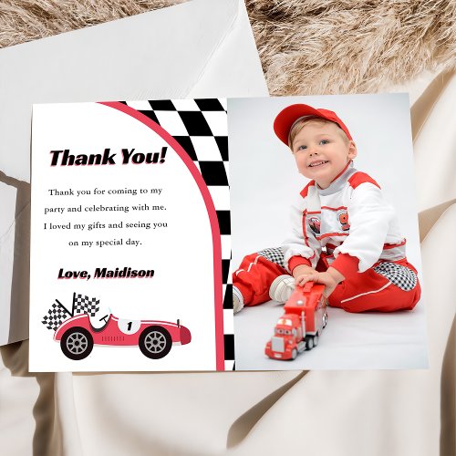 Race Car Red Birthday Party Photo Thank You Card