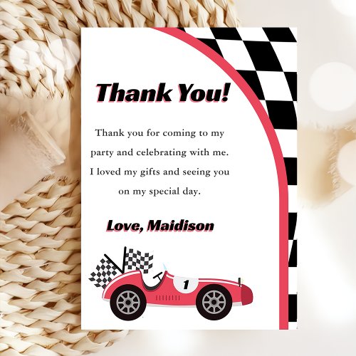 Race Car Red Birthday Party Thank You Card
