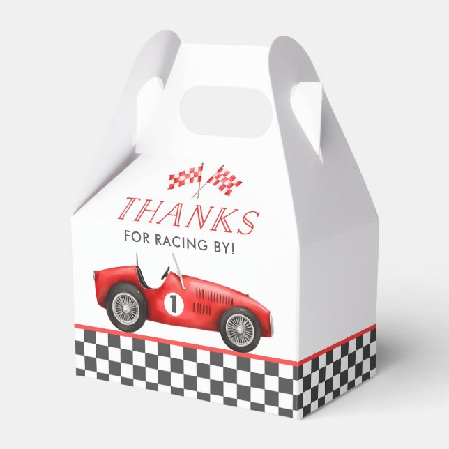 Race Car Red Racing Boy 1st Birthday Favor Boxes (Front Side)