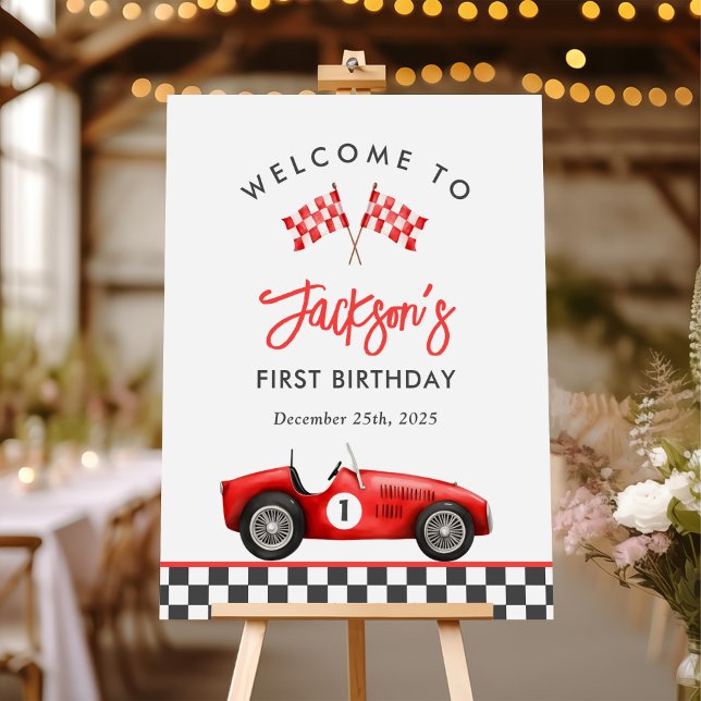 Race Car Red Racing Boy 1st Birthday Foam Board (Creator Uploaded)